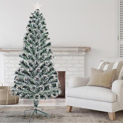 Snowy White-Tipped Christmas Tree Pre-Lit Fibre Optic 8-Mode Flashing Lights